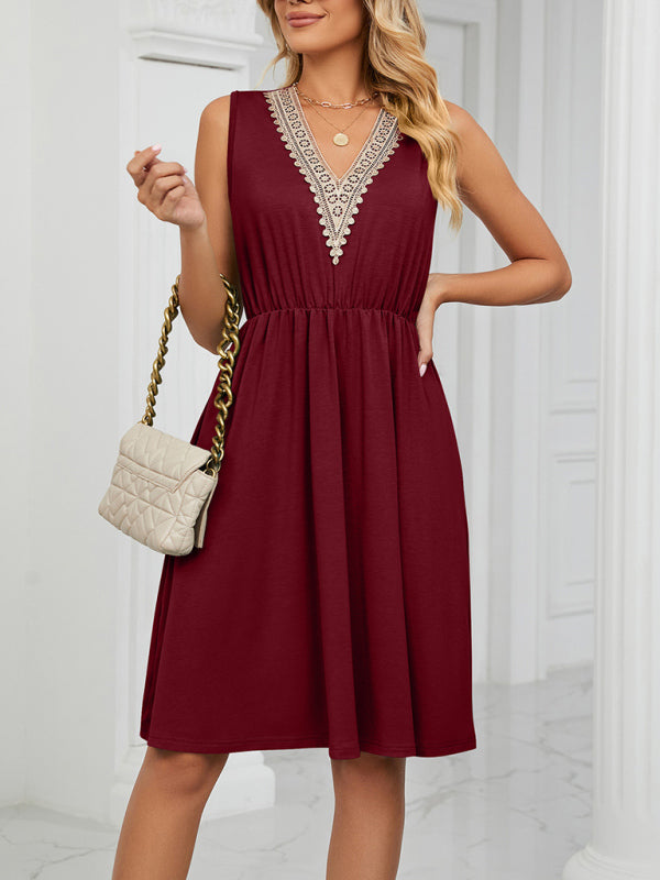 Blue Zone Planet | knitted lace V-neck sleeveless pocket waist dress BLUE ZONE PLANET