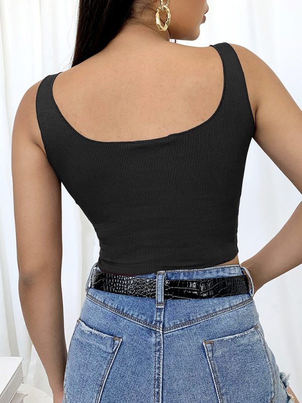 Knit Square Neck Button Breasted Tank Top BLUE ZONE PLANET