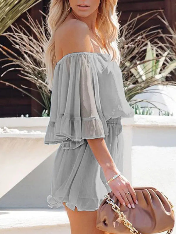 Blue Zone Planet | New splicing short-sleeved loose-fitting solid-color chiffon jumpsuit BLUE ZONE PLANET