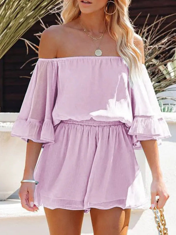 Blue Zone Planet | New splicing short-sleeved loose-fitting solid-color chiffon jumpsuit BLUE ZONE PLANET