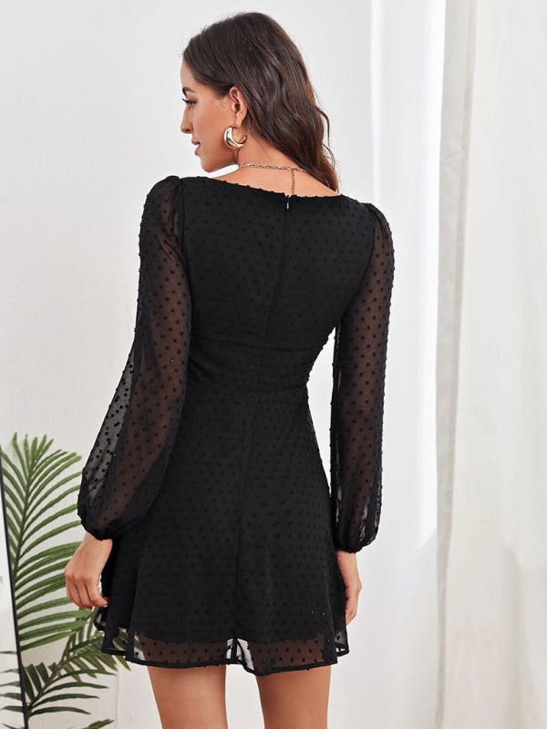 Blue Zone Planet | Women's Woven Chiffon Jacquard Elegant Long Sleeve Dress kakaclo