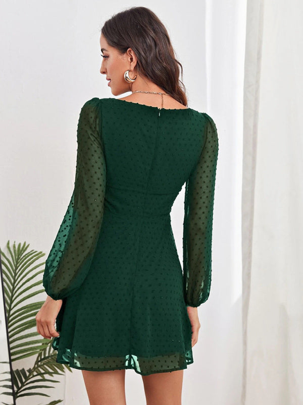 Blue Zone Planet | Women's Woven Chiffon Jacquard Elegant Long Sleeve Dress kakaclo