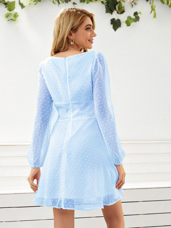 Blue Zone Planet | Women's Woven Chiffon Jacquard Elegant Long Sleeve Dress kakaclo