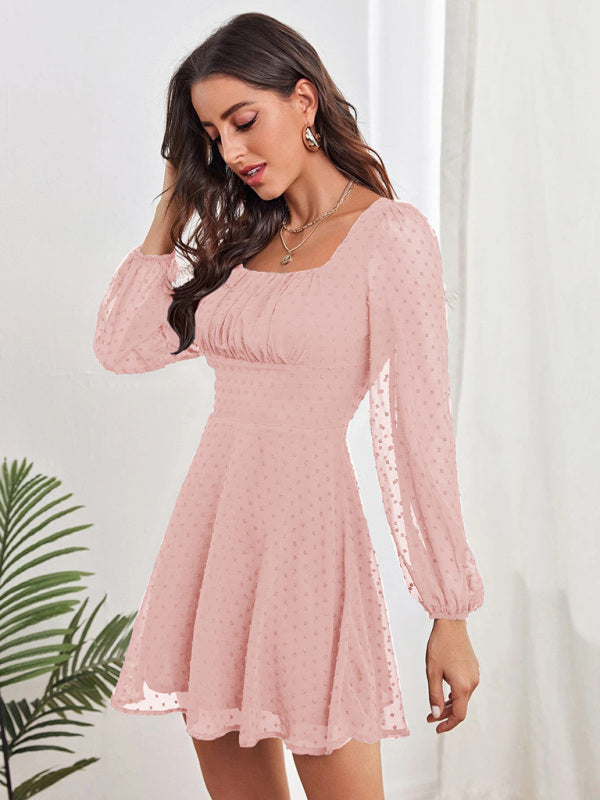 Blue Zone Planet | Women's Woven Chiffon Jacquard Elegant Long Sleeve Dress kakaclo