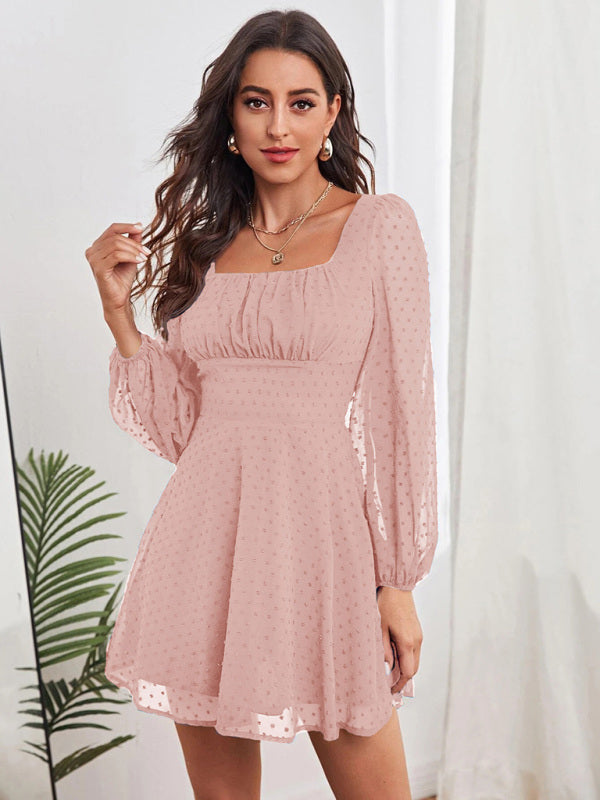 Blue Zone Planet | Women's Woven Chiffon Jacquard Elegant Long Sleeve Dress kakaclo