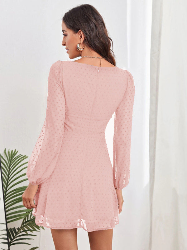 Blue Zone Planet | Women's Woven Chiffon Jacquard Elegant Long Sleeve Dress kakaclo