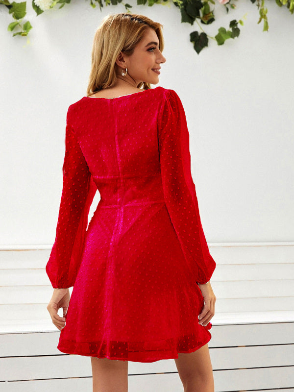 Blue Zone Planet | Women's Woven Chiffon Jacquard Elegant Long Sleeve Dress kakaclo
