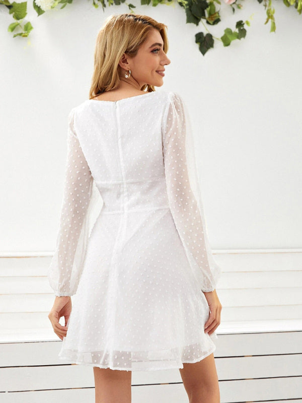 Blue Zone Planet | Women's Woven Chiffon Jacquard Elegant Long Sleeve Dress kakaclo