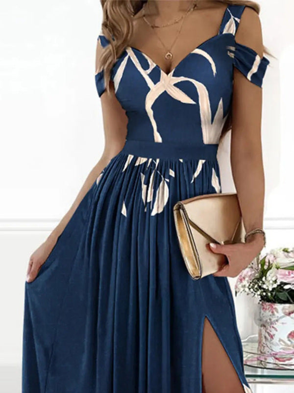 long dress printed V-neck sleeveless slit dress kakaclo