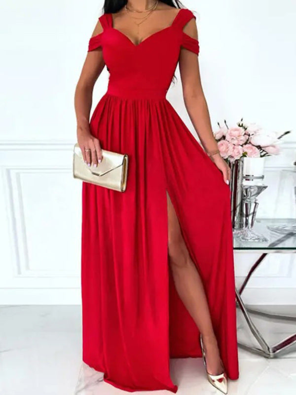 long dress printed V-neck sleeveless slit dress kakaclo