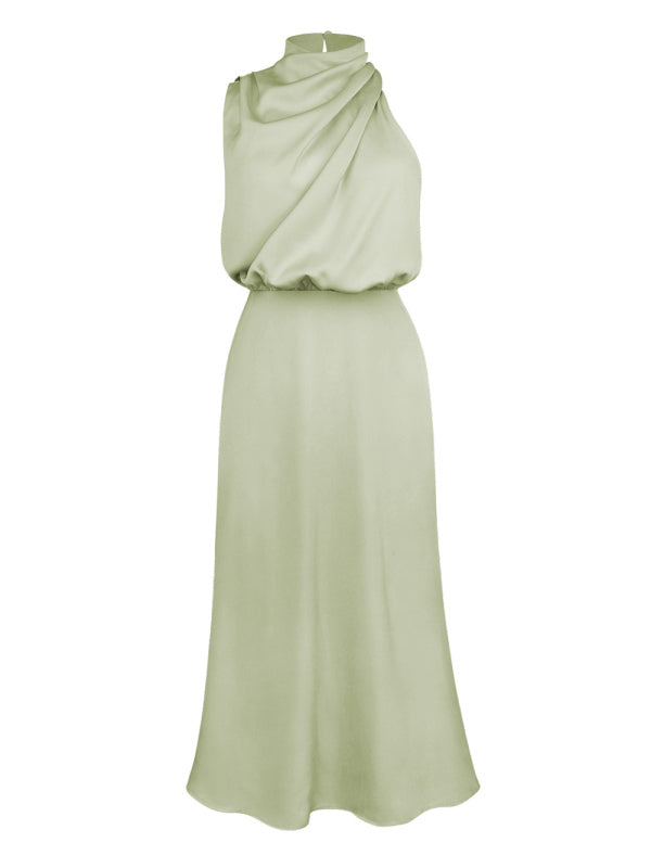 woven halter neck high-quality satin strap slim-fit celebrity mid-length dress kakaclo