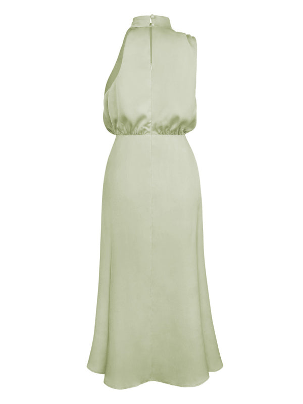 woven halter neck high-quality satin strap slim-fit celebrity mid-length dress kakaclo