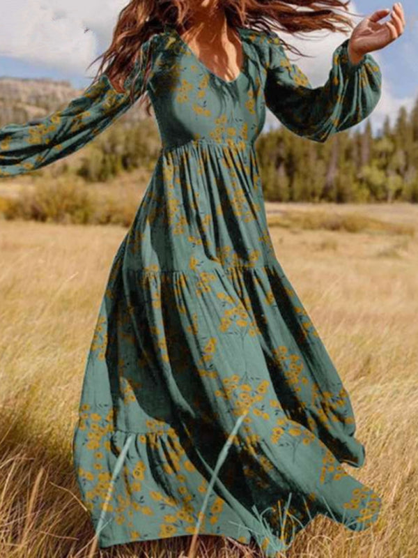 Blue Zone Planet | Paneled crinkled bohemian oversized cotton-print maxi dress kakaclo