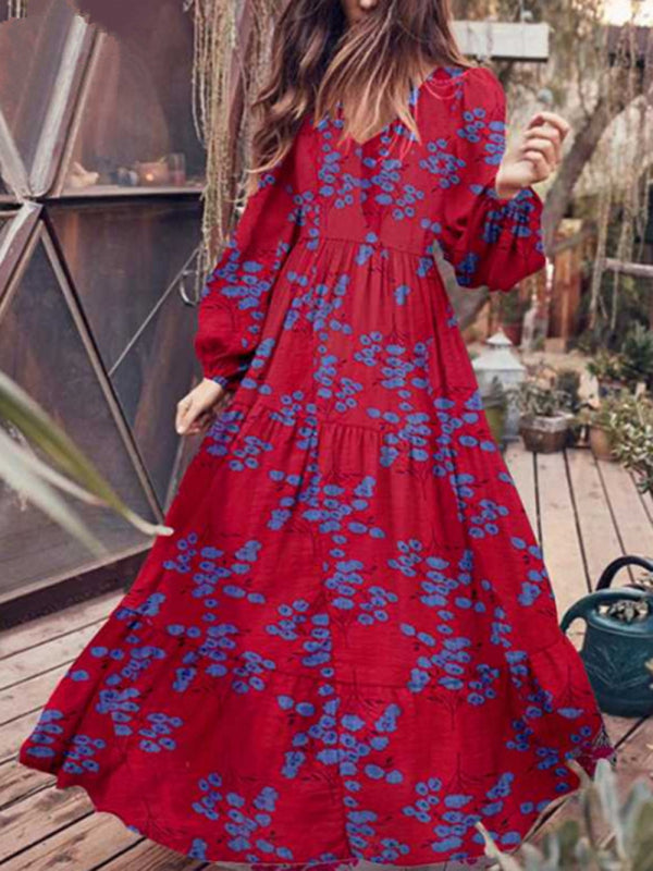 Blue Zone Planet | Paneled crinkled bohemian oversized cotton-print maxi dress kakaclo