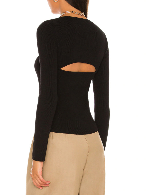 Elegant Hollow Knit Blouse(short body length) kakaclo