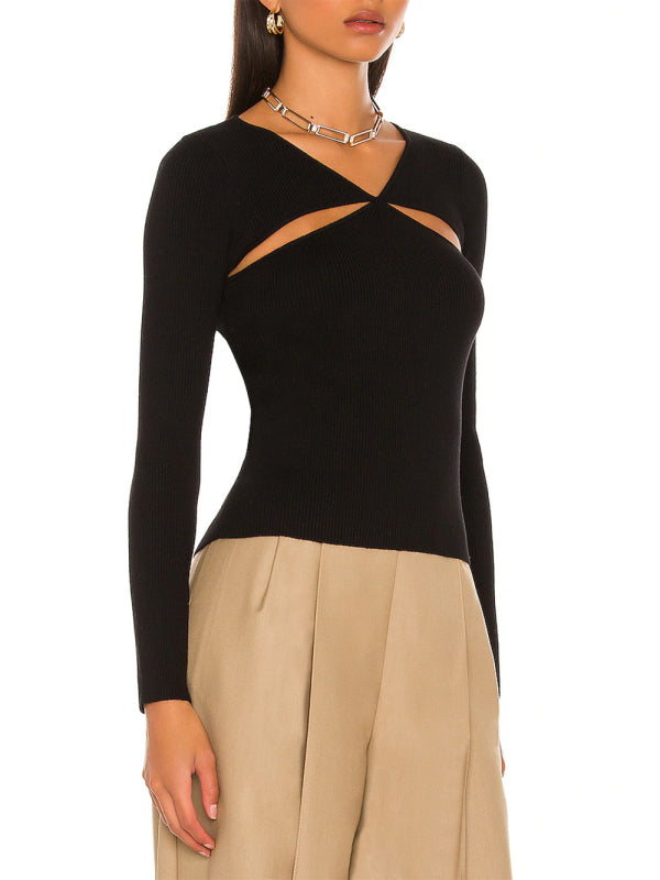 Elegant Hollow Knit Blouse(short body length) kakaclo