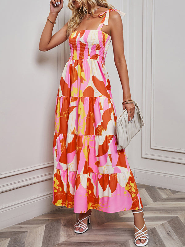 Spring/Summer Sexy Backless Printed Sling Holiday Dress BLUE ZONE PLANET