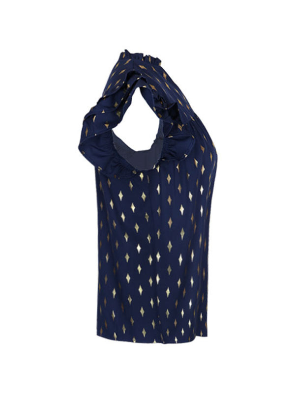Sophia's Ruffled French Retro Summer Shirt BLUE ZONE PLANET