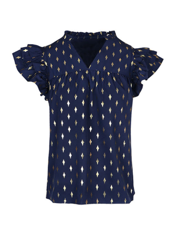 Sophia's Ruffled French Retro Summer Shirt BLUE ZONE PLANET