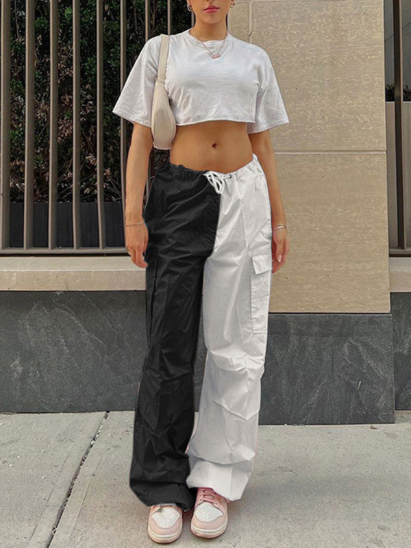 High Waist Wide Leg Loose Tether Straight Leg Cargo Pants kakaclo