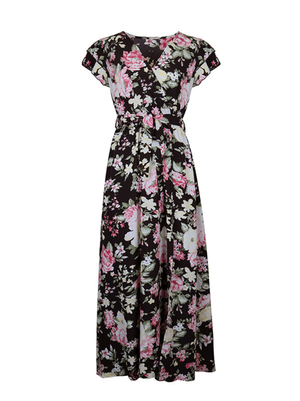 New European and American summer vacation mid-length slit floral dress BLUE ZONE PLANET