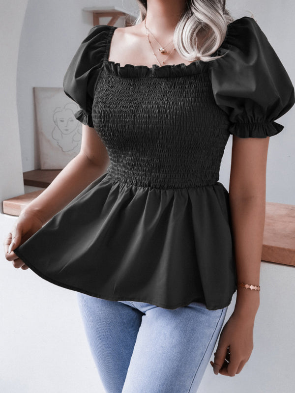 Ella's Balloon Sleeve Ruffle Hem Chiffon Shirt BLUE ZONE PLANET