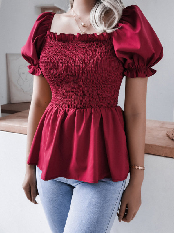 Ella's Balloon Sleeve Ruffle Hem Chiffon Shirt BLUE ZONE PLANET