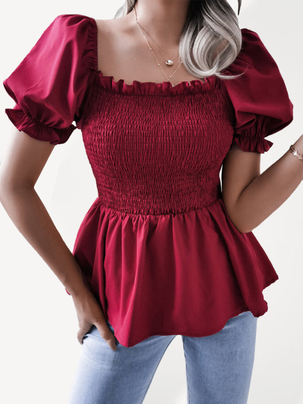 Ella's Balloon Sleeve Ruffle Hem Chiffon Shirt BLUE ZONE PLANET