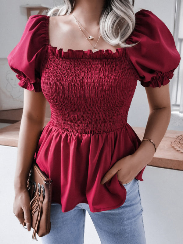 Ella's Balloon Sleeve Ruffle Hem Chiffon Shirt BLUE ZONE PLANET