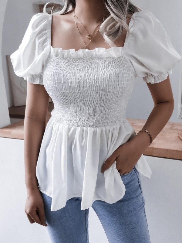 Ella's Balloon Sleeve Ruffle Hem Chiffon Shirt BLUE ZONE PLANET
