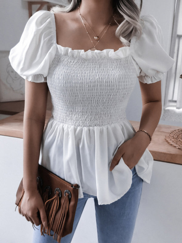 Ella's Balloon Sleeve Ruffle Hem Chiffon Shirt BLUE ZONE PLANET