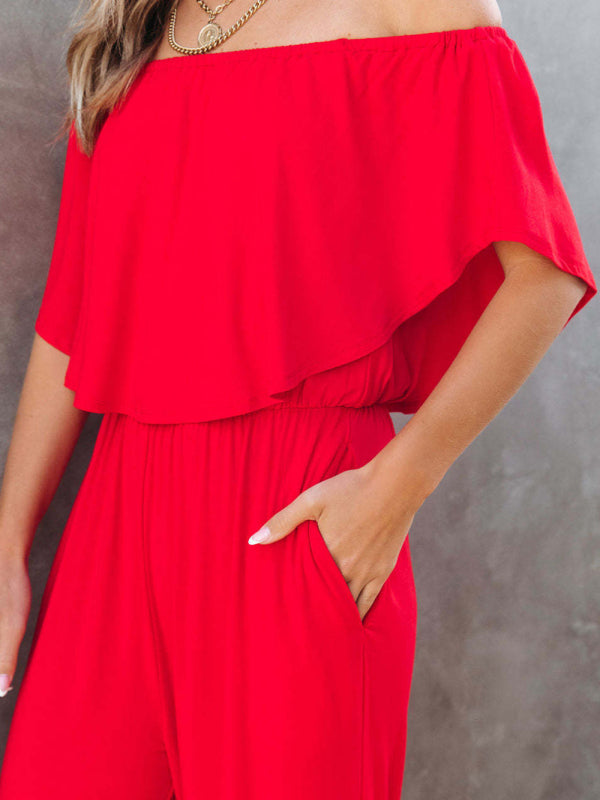 Women's clothing one-shoulder fashion temperament off-the-shoulder jumpsuit casual wide-leg pants kakaclo