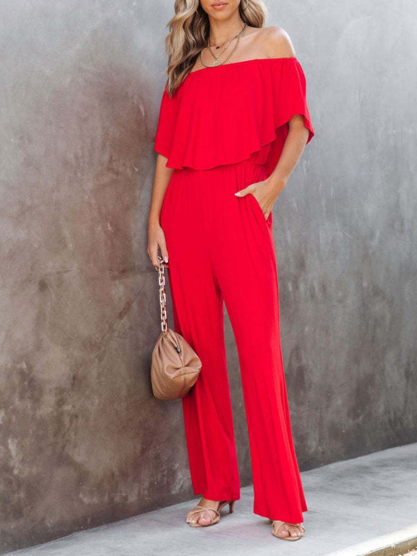 Women's clothing one-shoulder fashion temperament off-the-shoulder jumpsuit casual wide-leg pants kakaclo