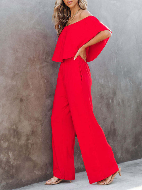 Women's clothing one-shoulder fashion temperament off-the-shoulder jumpsuit casual wide-leg pants kakaclo
