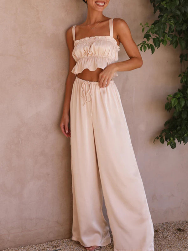 Spring and summer clothing, one-neck spaghetti straps, wide-leg pants, fashion suit kakaclo