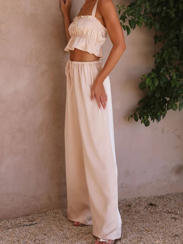 Spring and summer clothing, one-neck spaghetti straps, wide-leg pants, fashion suit kakaclo