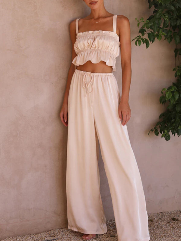 Spring and summer clothing, one-neck spaghetti straps, wide-leg pants, fashion suit kakaclo