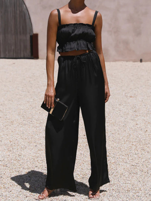 Spring and summer clothing, one-neck spaghetti straps, wide-leg pants, fashion suit kakaclo