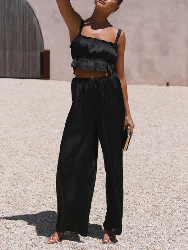 Spring and summer clothing, one-neck spaghetti straps, wide-leg pants, fashion suit kakaclo