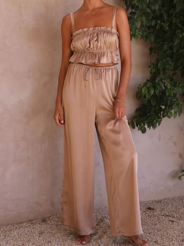 Spring and summer clothing, one-neck spaghetti straps, wide-leg pants, fashion suit kakaclo
