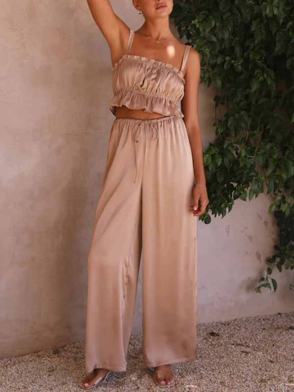 Spring and summer clothing, one-neck spaghetti straps, wide-leg pants, fashion suit kakaclo