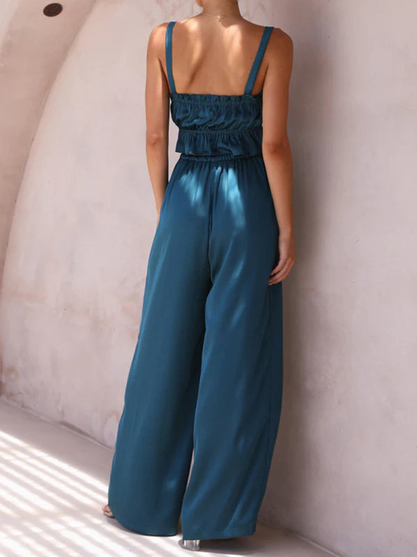Spring and summer clothing, one-neck spaghetti straps, wide-leg pants, fashion suit kakaclo