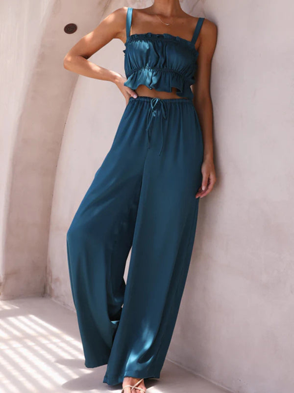 Spring and summer clothing, one-neck spaghetti straps, wide-leg pants, fashion suit kakaclo