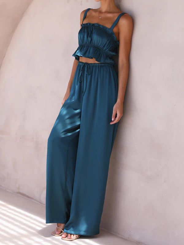 Spring and summer clothing, one-neck spaghetti straps, wide-leg pants, fashion suit kakaclo