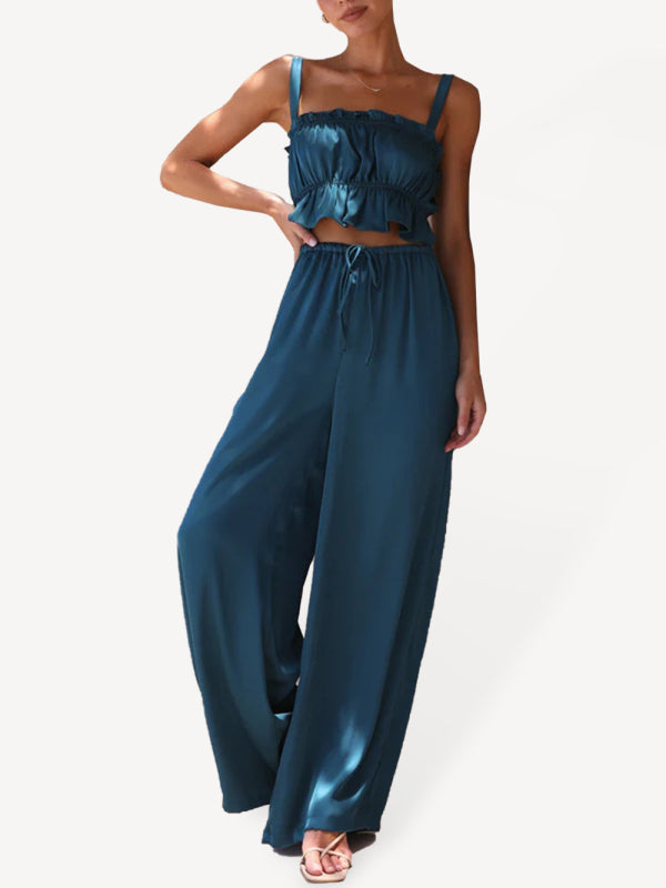 Spring and summer clothing, one-neck spaghetti straps, wide-leg pants, fashion suit kakaclo