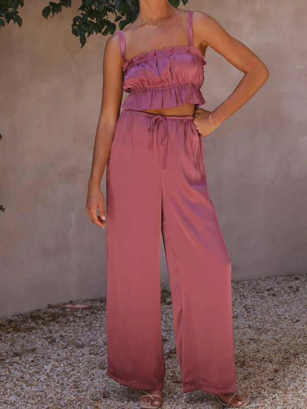 Spring and summer clothing, one-neck spaghetti straps, wide-leg pants, fashion suit kakaclo