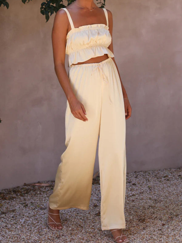 Spring and summer clothing, one-neck spaghetti straps, wide-leg pants, fashion suit kakaclo