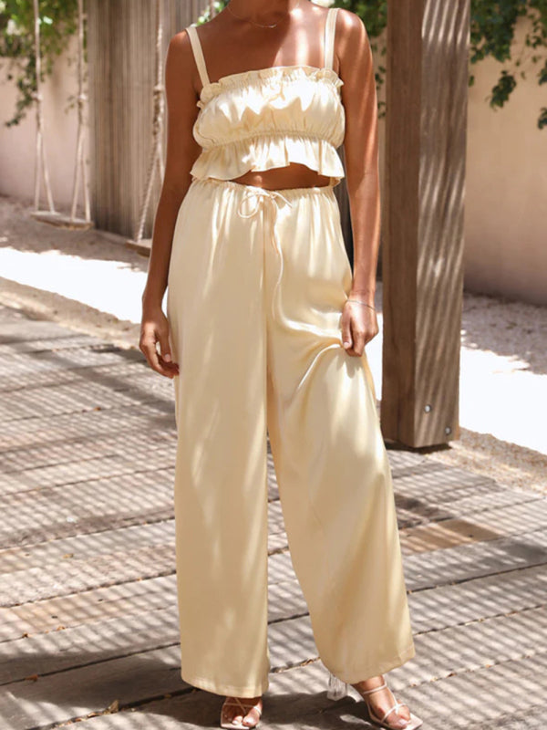 Spring and summer clothing, one-neck spaghetti straps, wide-leg pants, fashion suit kakaclo