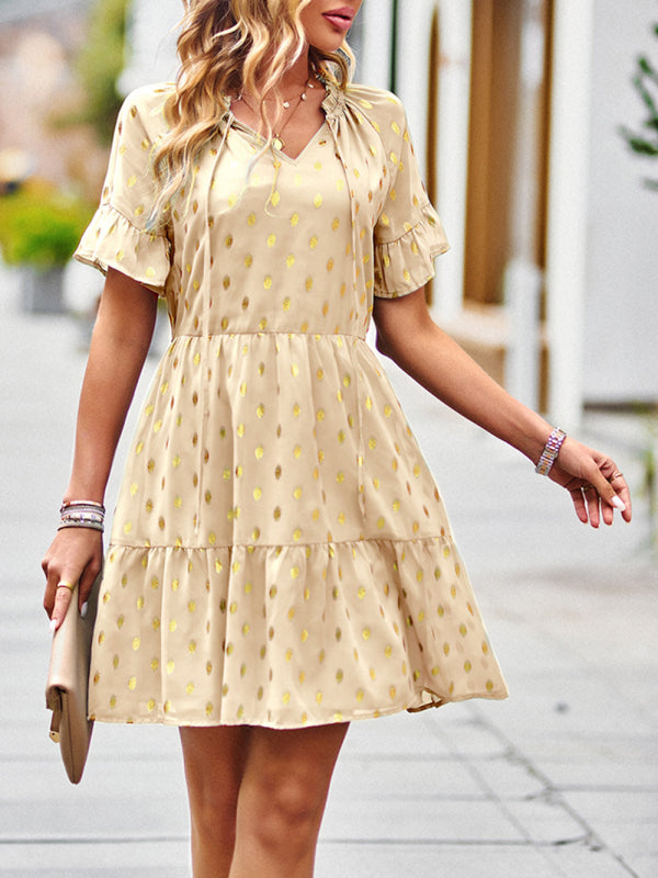 Bronzing Polka Dot Dress Women 2023 Spring Summer Elegant Short Skirt kakaclo