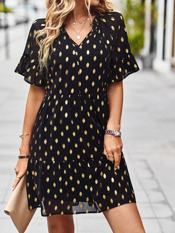 Bronzing Polka Dot Dress Women 2023 Spring Summer Elegant Short Skirt kakaclo